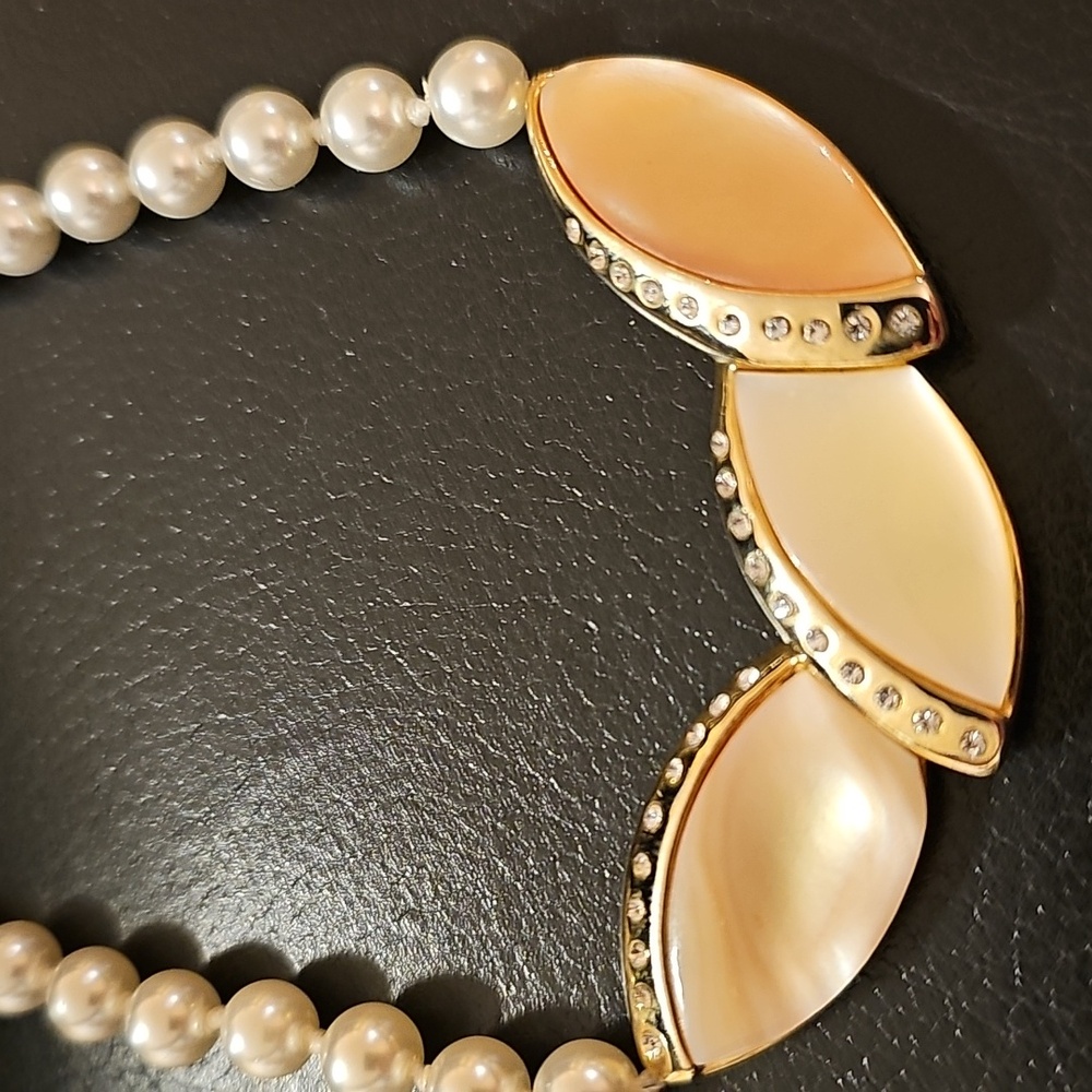Vintage Fifth Avenue Collection Necklace, Faux Pearl & Abalone Hand Made